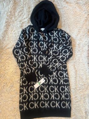Calvin Klein Black & White Logo Knit Hoodie